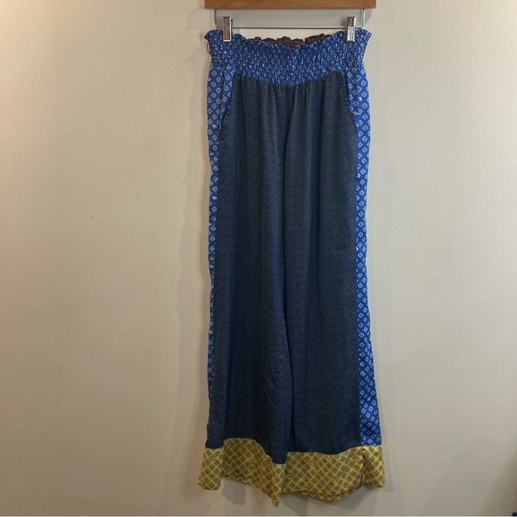AERIE Sz M Lounge Bohemian  Hippie Paisley Elastic Ruched Waist Wide Leg Pants - Picture 2 of 10